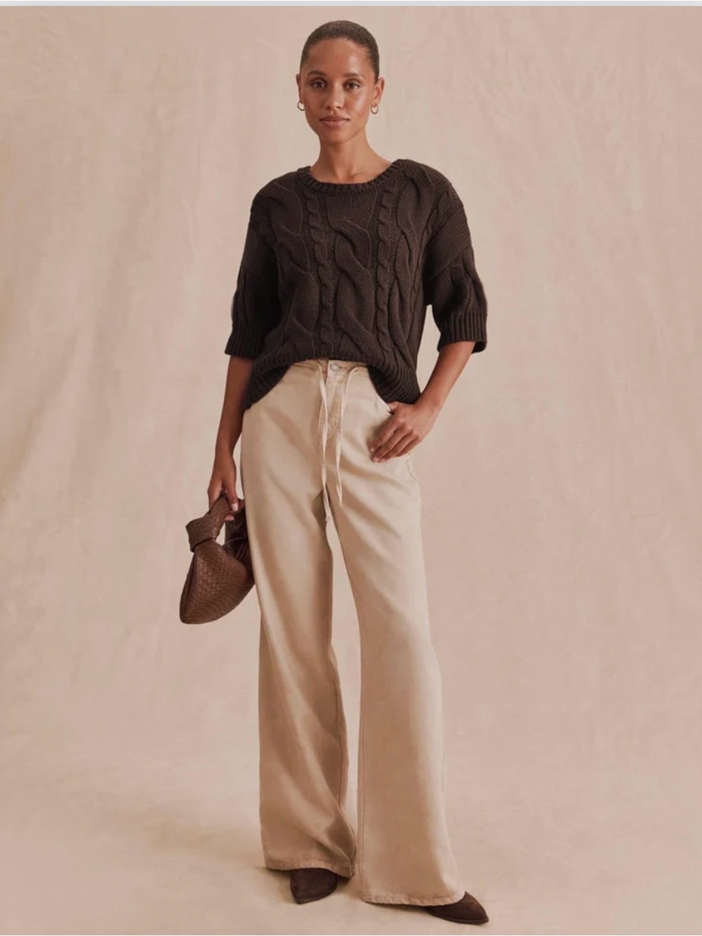 Splendid Lounge Denim Pant in Wheat - Size XS, NWT! Drawstring Wide Leg Pants